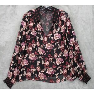 White House Black Market Blouse Womens Medium Sheer Floral Whimsigoth Paisley